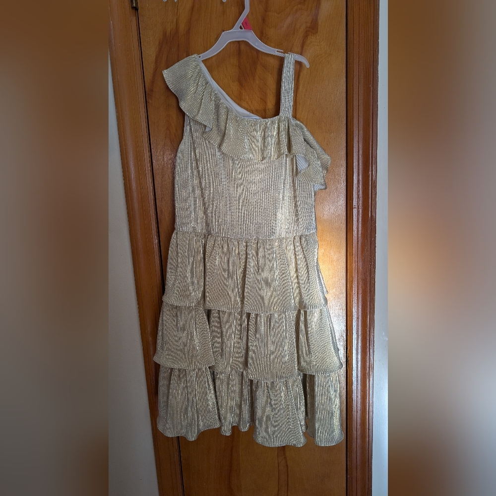 Zac Posen Shimmering Gold Tiered Girls Dress